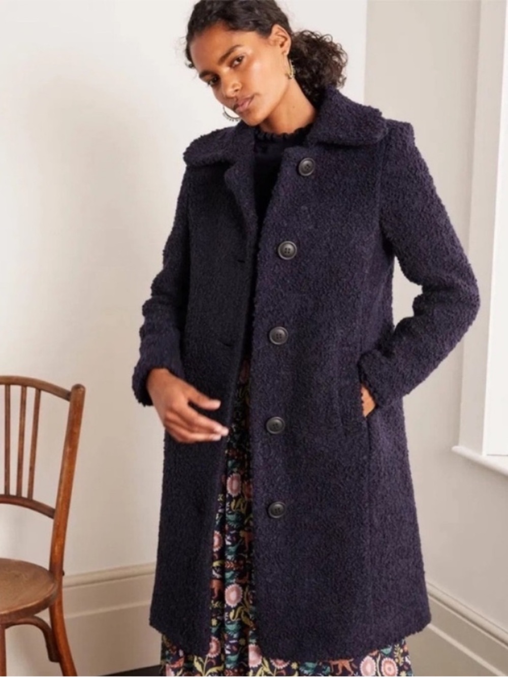 Boden Navy Wool Blend Elveden Textured Coat